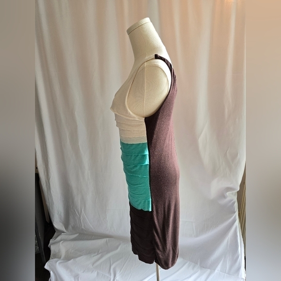Allen B By Allen Schwartz Colorblock Stretch Dress Turquoise White Brown Sz. S - Picture 4 of 11